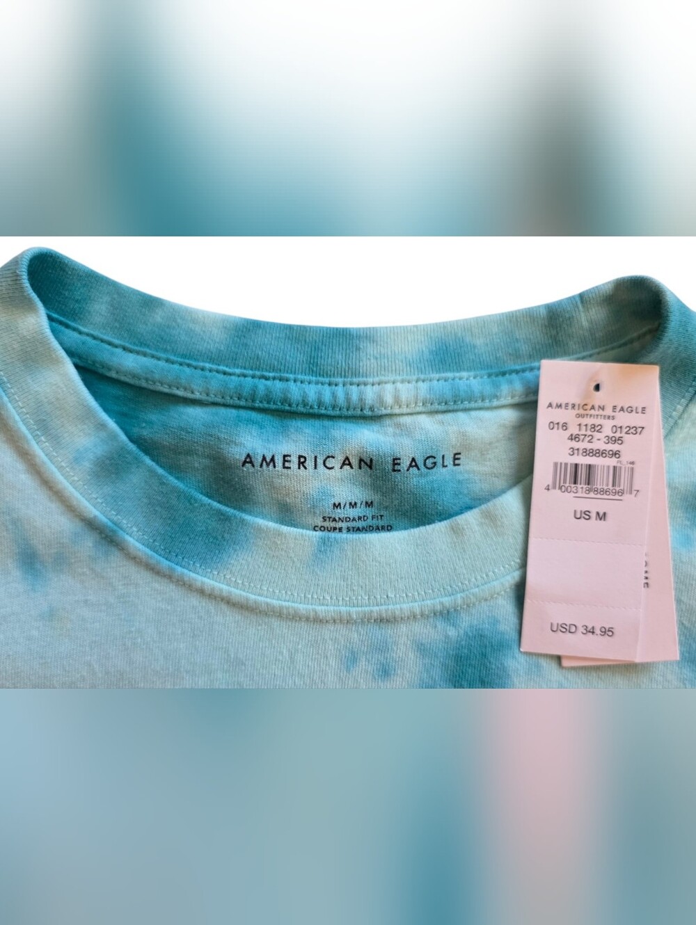 American Eagle Medium Blue Tourquoise Tie Dye Tee Shirt NWT - Picture 3 of 9